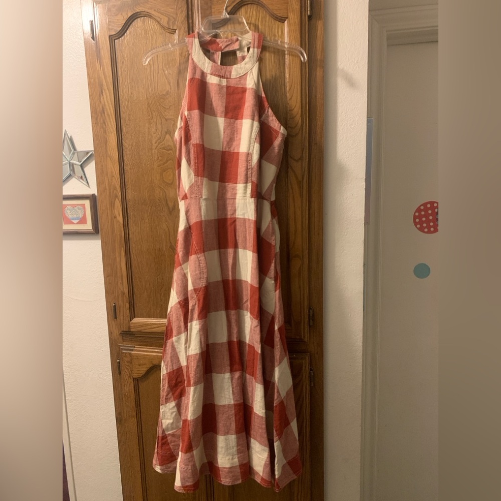 Red and White Checkered Sleeveless Dress - medium